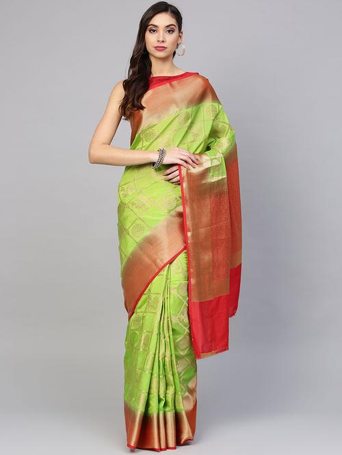 contrast zari border banarasi saree with blouse - 16199649 - Very Small Image - 1