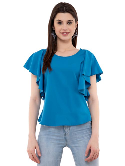 ruffled sleeve curved hem top - 16199699 - Very Small Image - 1
