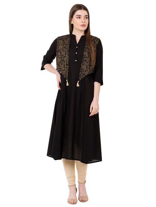 foil printed kurta with jacket - 16199767 - Very Small Image - 1