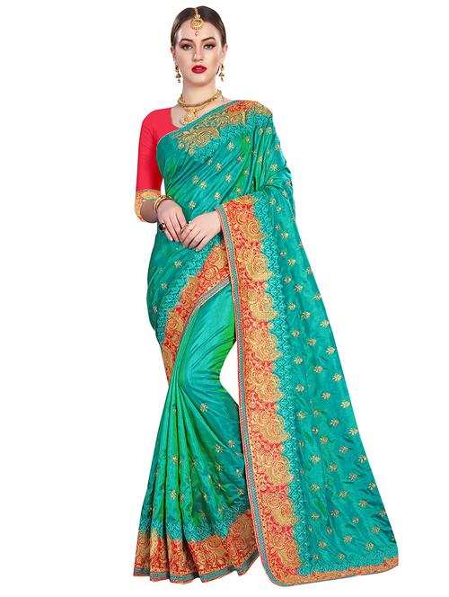 contrast border embroidered saree - 16200533 - Very Small Image - 1