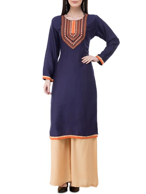 embroidered straight kurta - 16200710 - Very Small Image - 1