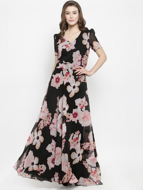 floral flared maxi dress - 16201097 - Very Small Image - 1