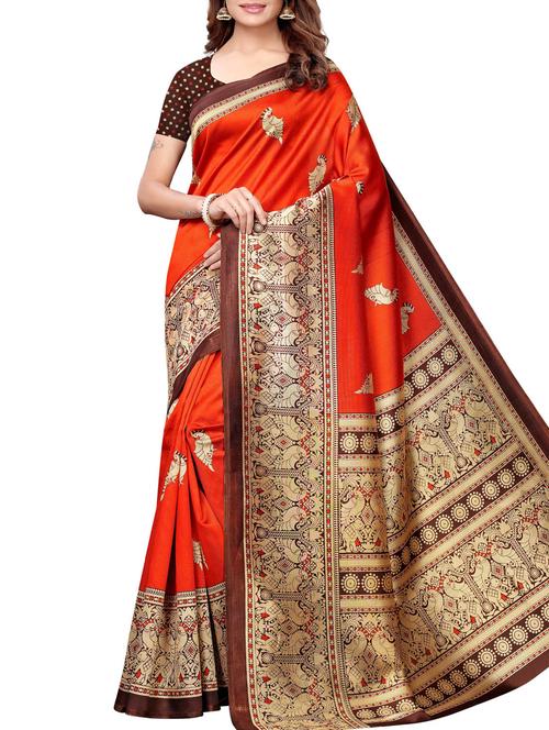 kalamkari printed mysore silk saree with blouse - 16201414 - Very Small Image - 1