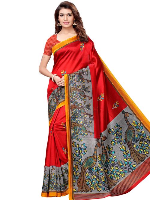 kalamkari printed mysore silk saree with blouse - 16201423 - Very Small Image - 1