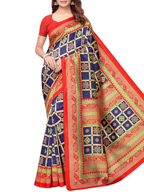 checkered printed mysore silk saree with blouse - 16201429 - Very Small Image - 1