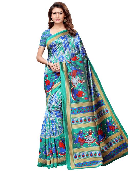 kalamkari printed mysore silk saree with blouse - 16201441 - Very Small Image - 1