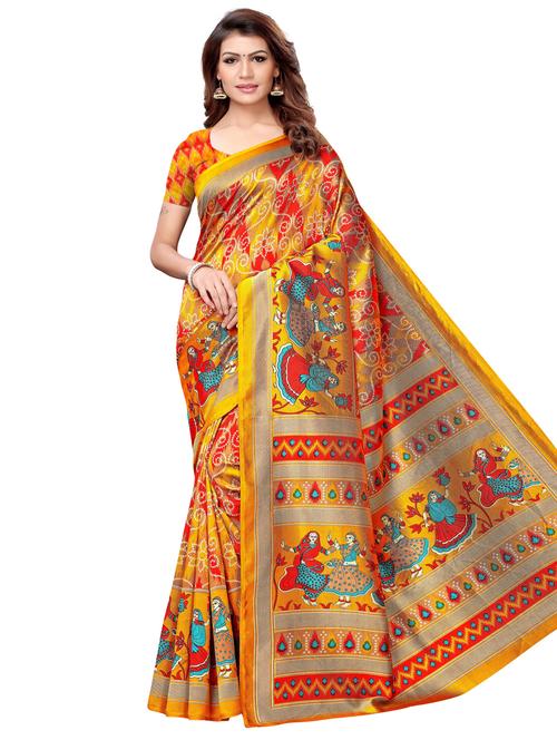 kalamkari printed mysore silk saree with blouse - 16201442 - Very Small Image - 1