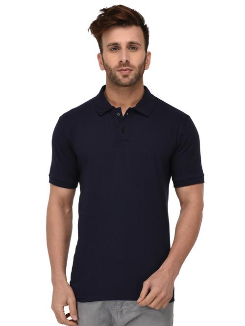 navy blue solid polo t-shirt - 16201455 - Very Small Image - 1
