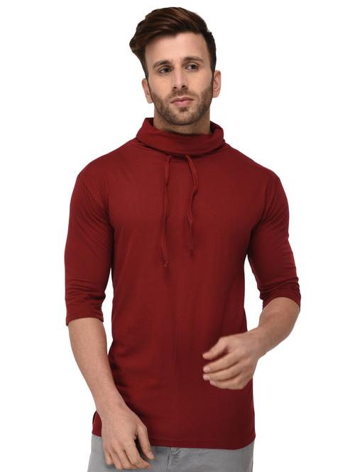 maroon solid cowl neck t-shirt - 16201531 - Very Small Image - 1