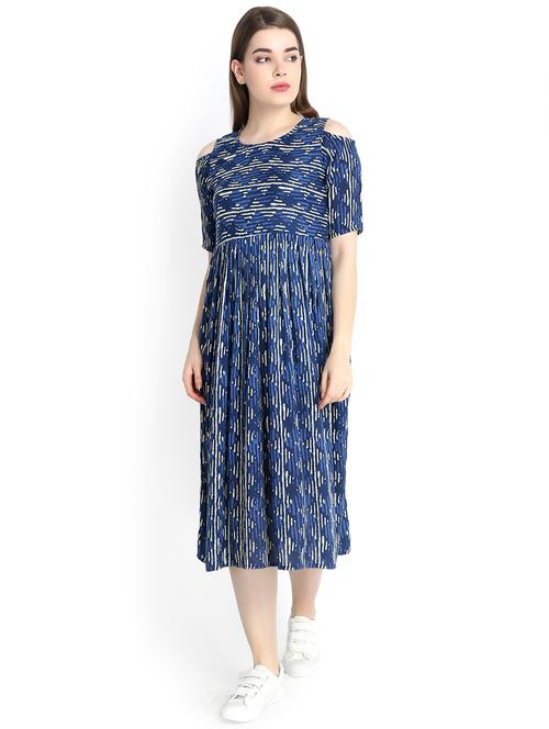 cold shoulder gathered a-line dress - 16201838 - Very Small Image - 1