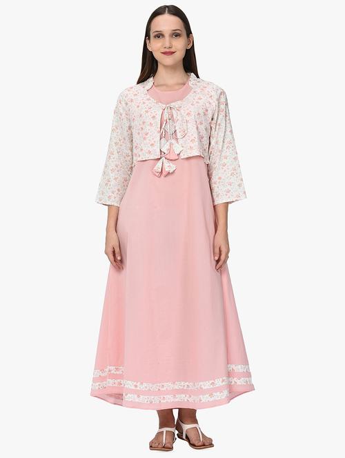 floral printed layered ethnic dress - 16202663 - Very Small Image - 1