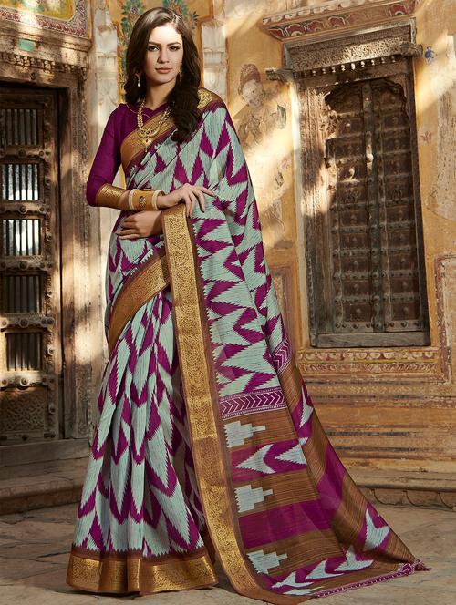 ikat printed saree with blouse - 16202884 - Very Small Image - 1