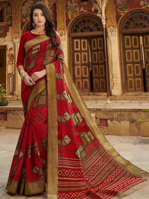 geometrical printed saree with blouse - 16202885 - Very Small Image - 1