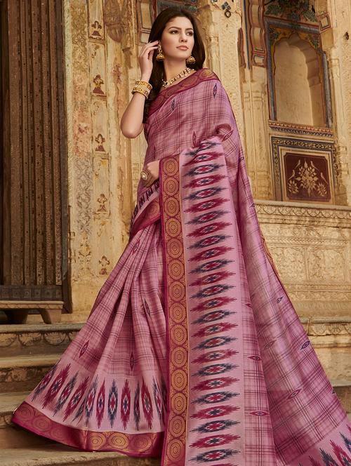 ikat printed saree with blouse - 16202891 - Very Small Image - 1
