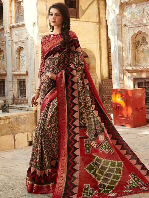 ikat printed saree with blouse - 16202893 - Very Small Image - 1