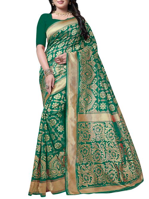 floral zari motif banarasi saree with blouse - 16202934 - Very Small Image - 1