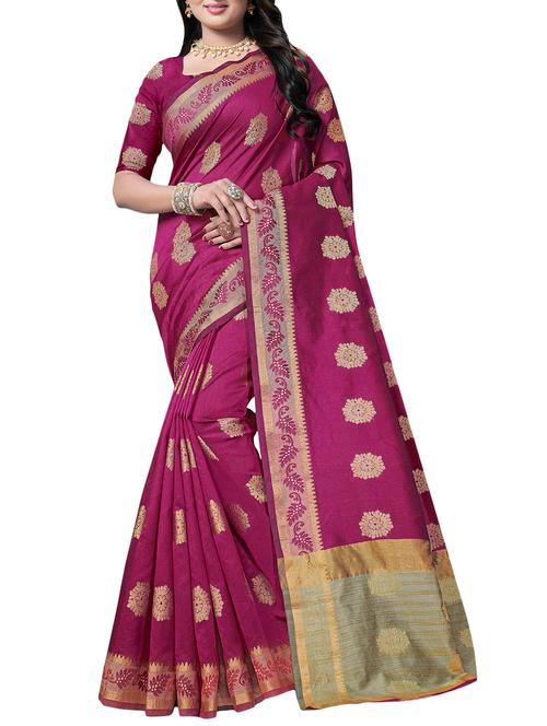 floral zari motif banarasi saree with blouse - 16202957 - Very Small Image - 1