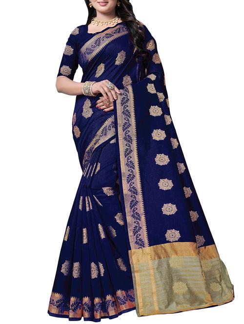 floral zari motif banarasi saree with blouse - 16202958 - Very Small Image - 1