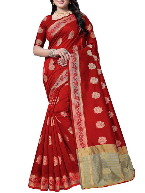 floral zari motif banarasi saree with blouse - 16202961 - Very Small Image - 1