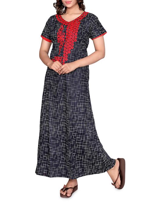 piping detail embroidered nightwear gown - 16202962 - Very Small Image - 1