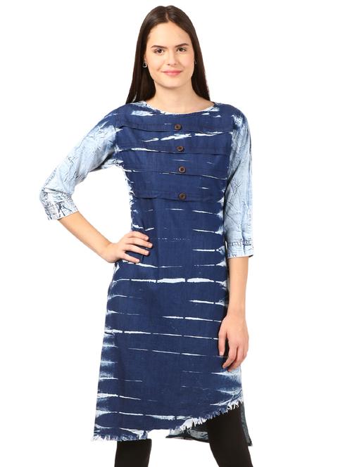 denim straight kurta - 16202970 - Very Small Image - 1