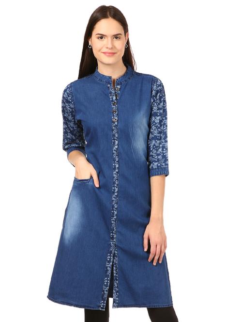 denim straight kurta - 16202972 - Very Small Image - 1