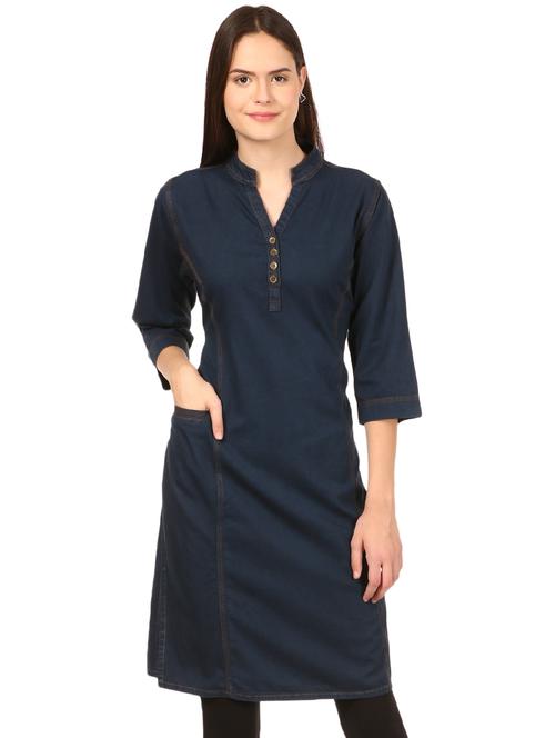 denim straight kurta - 16202976 - Very Small Image - 1