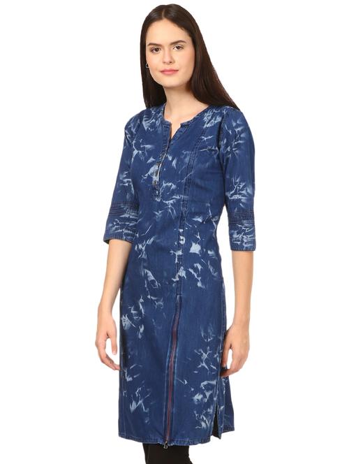 denim straight kurta - 16202984 - Very Small Image - 1