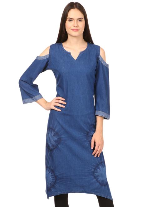 denim straight kurta - 16202985 - Very Small Image - 1