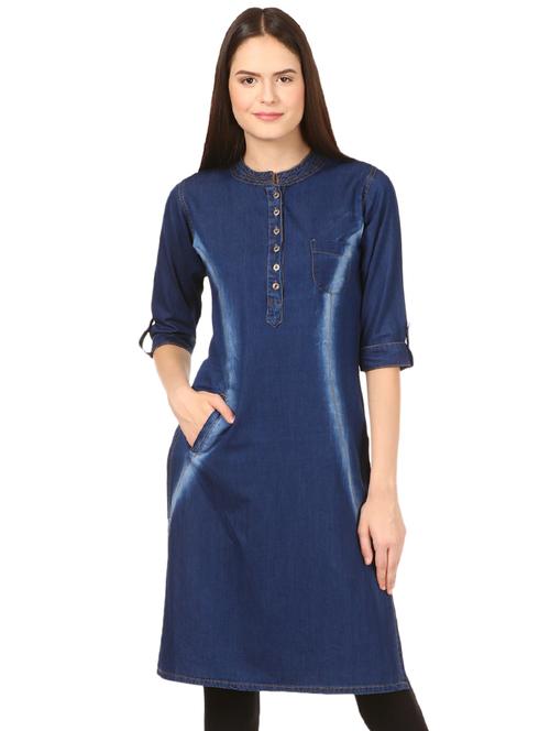denim straight kurta - 16202986 - Very Small Image - 1