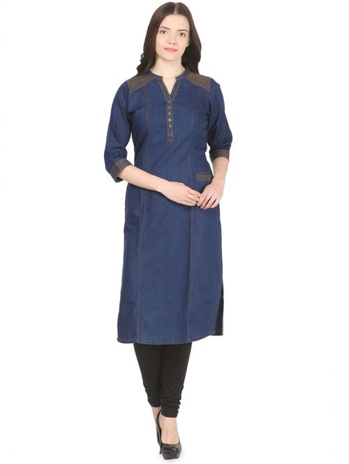 denim straight kurta - 16203000 - Very Small Image - 1