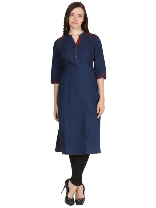 denim straight kurta - 16203001 - Very Small Image - 1