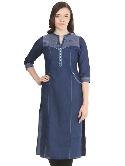 denim straight kurta - 16203003 - Very Small Image - 1