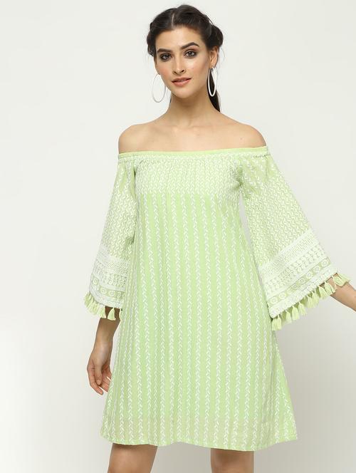 tasseled lace off shoulder a-line dress - 16203151 - Very Small Image - 1
