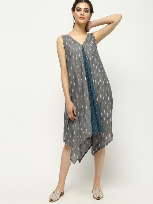 contrast panel ikat asymmetric dress - 16203153 - Very Small Image - 1