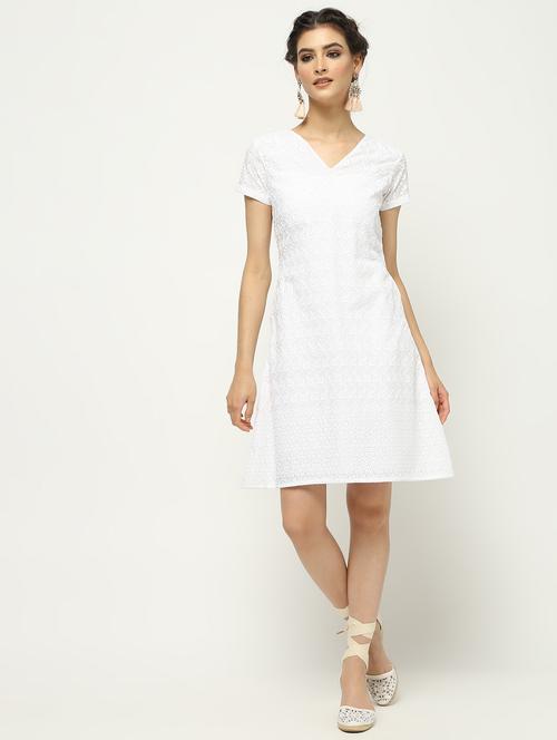 v-neck chikankari a-line dress - 16203174 - Very Small Image - 1
