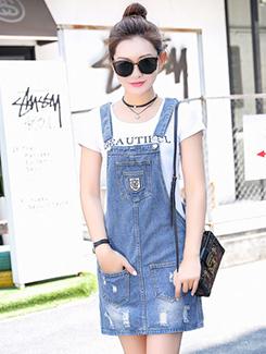 distressed pinafore denim dress - 16203466 - Very Small Image - 1