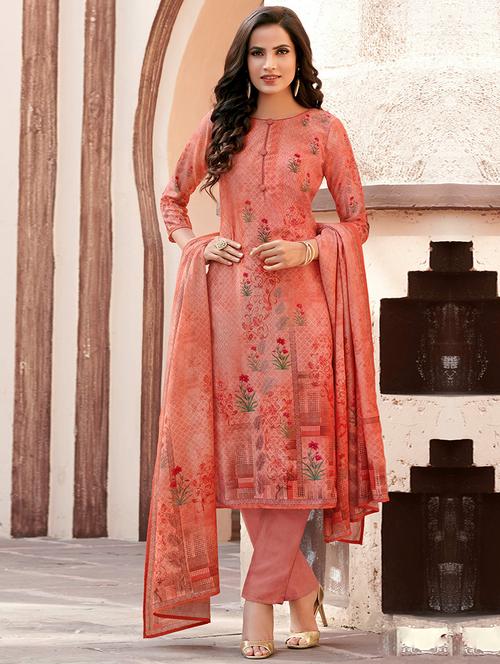 embroidered floral semi-stitched suit - 16203610 - Very Small Image - 1