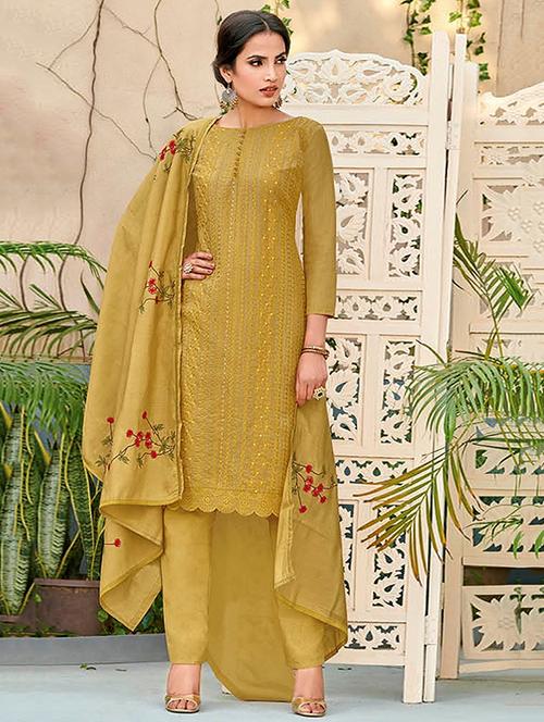 embroidered floral semi-stitched suit - 16203616 - Very Small Image - 1