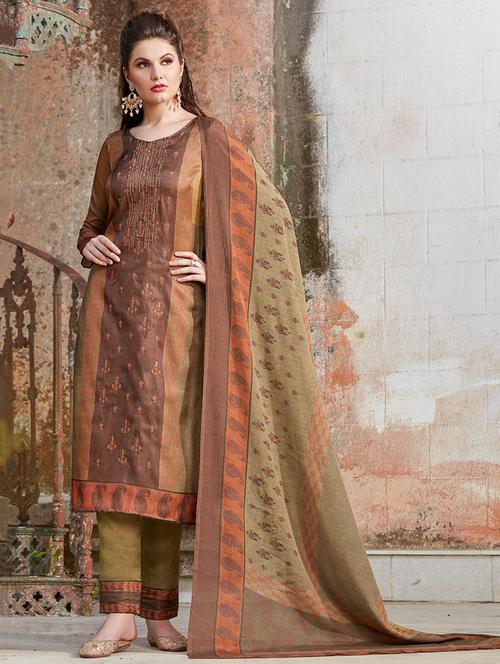 embroidered semi-stitched suit - 16203633 - Very Small Image - 1