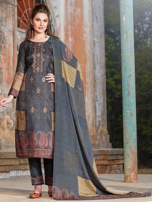 embroidered semi-stitched suit - 16203634 - Very Small Image - 1