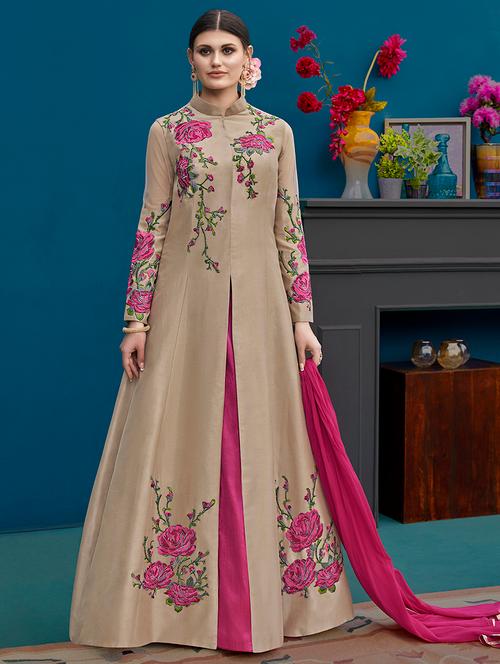embroidered semi-stitched suit - 16203644 - Very Small Image - 1