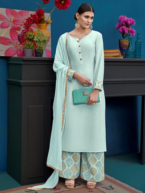 embroidered semi-stitched suit - 16203645 - Very Small Image - 1