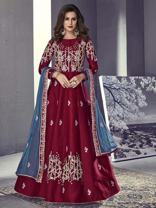 embroidered semi-stitched suit - 16203651 - Very Small Image - 1