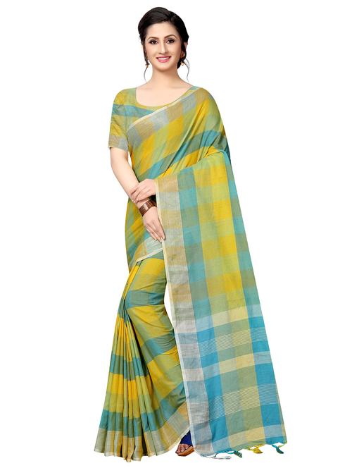 contrast checkered woven saree with blouse - 16204170 - Very Small Image - 1