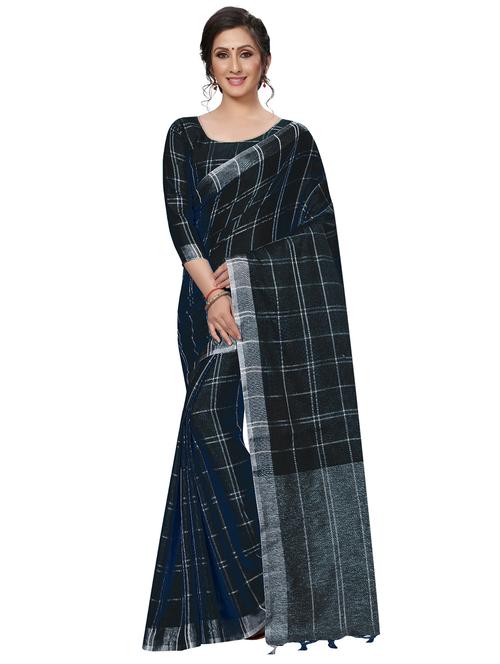 checkered woven saree with blouse - 16204171 - Very Small Image - 1