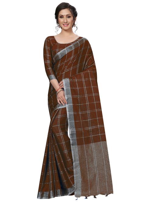 checkered woven saree with blouse - 16204172 - Very Small Image - 1