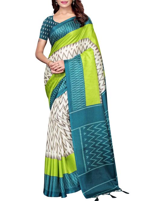 chevron ikat printed saree with blouse - 16204222 - Very Small Image - 1