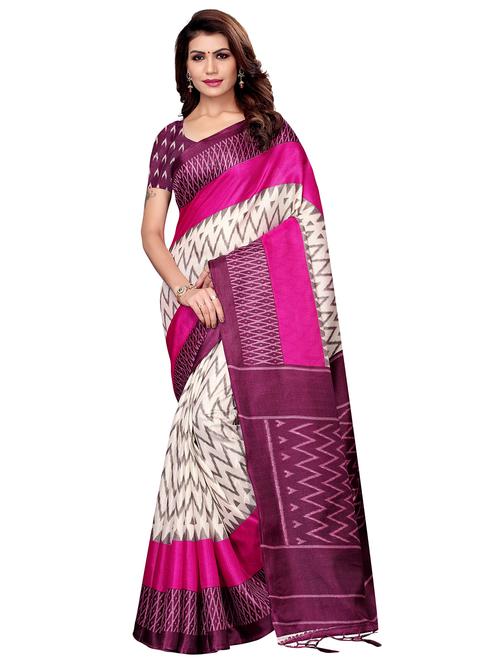 chevron ikat printed saree with blouse - 16204223 - Very Small Image - 1