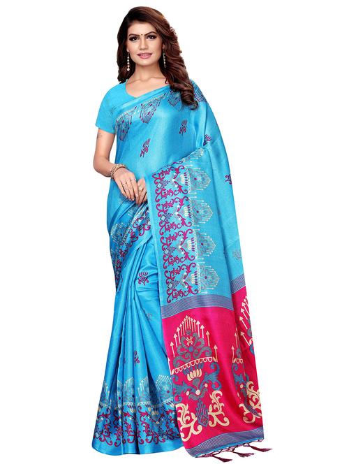 floral printed saree with blouse - 16204226 - Very Small Image - 1